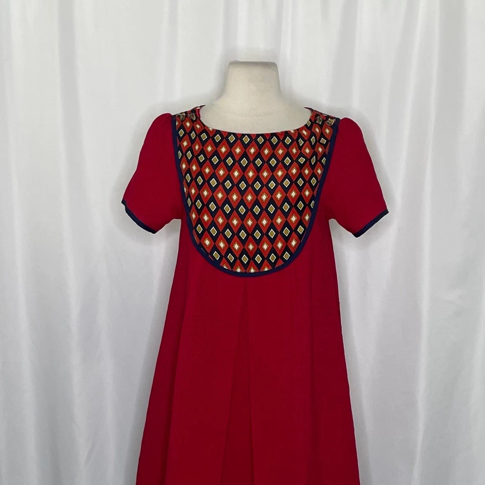 DEAR CREATURES Red Diana Dress Retro 60's A-Line Shift Geometric Diamond X-Small - Image 3 of 4