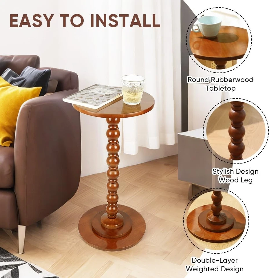 Round Side Table Wood Drink Table for Small Spaces Round End Table for Living... - Image 2 of 4