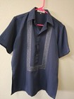VTG Barong Tagalog Shirt Men’s SMALL Filipino Embroidered Ivory Button Shirt