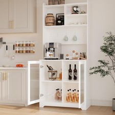Kitchen Pantry Storage Cabinet, 71" Tall Food Pantry Cabinet w/ Microwave Stand