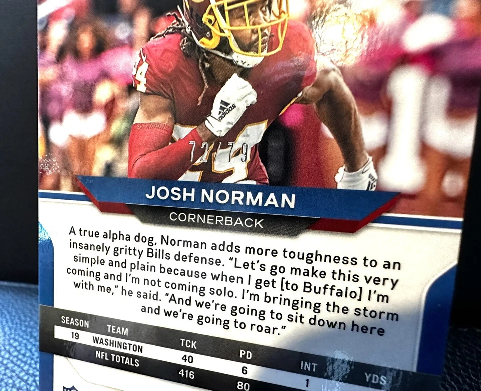 2020 Prizm JOSH NORMAN #/79 SP Blue Disco No Huddle Prizm🔥Bills Redskins - Image 3 of 3