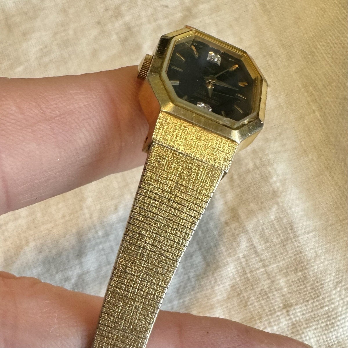 ORIENT クォーツ　レディース　腕時計　美品　レア Vintage Octagonal Orient Ladies Bracelet Watch Black Diamond