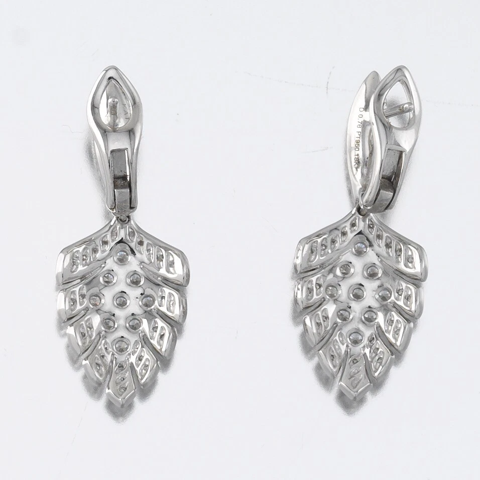 "Kat Florence" 18k White Gold/Platinum Dangling Diamond Feather Motif Earrings - Image 2 of 4