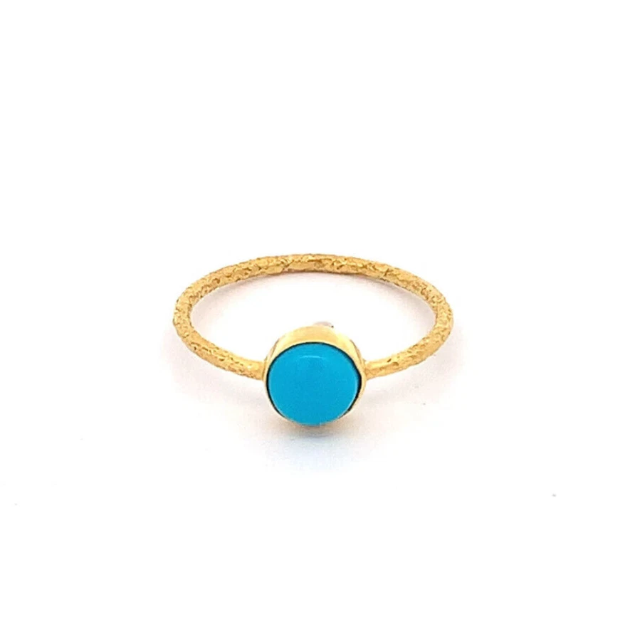 Bague Ancienne En Or Avec émail Turquoise Et Perle - Vintage, Taille 51, état Parfait