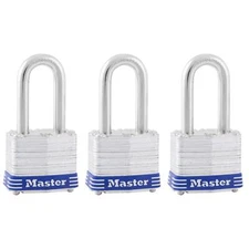 Master Lock 3 Pack Laminated Steel Padlocks with Key for Secure Locking