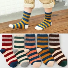 5 Pairs Kids Boys Girls Cotton Stripe Socks Warm Soft Breathable Fashion Socks