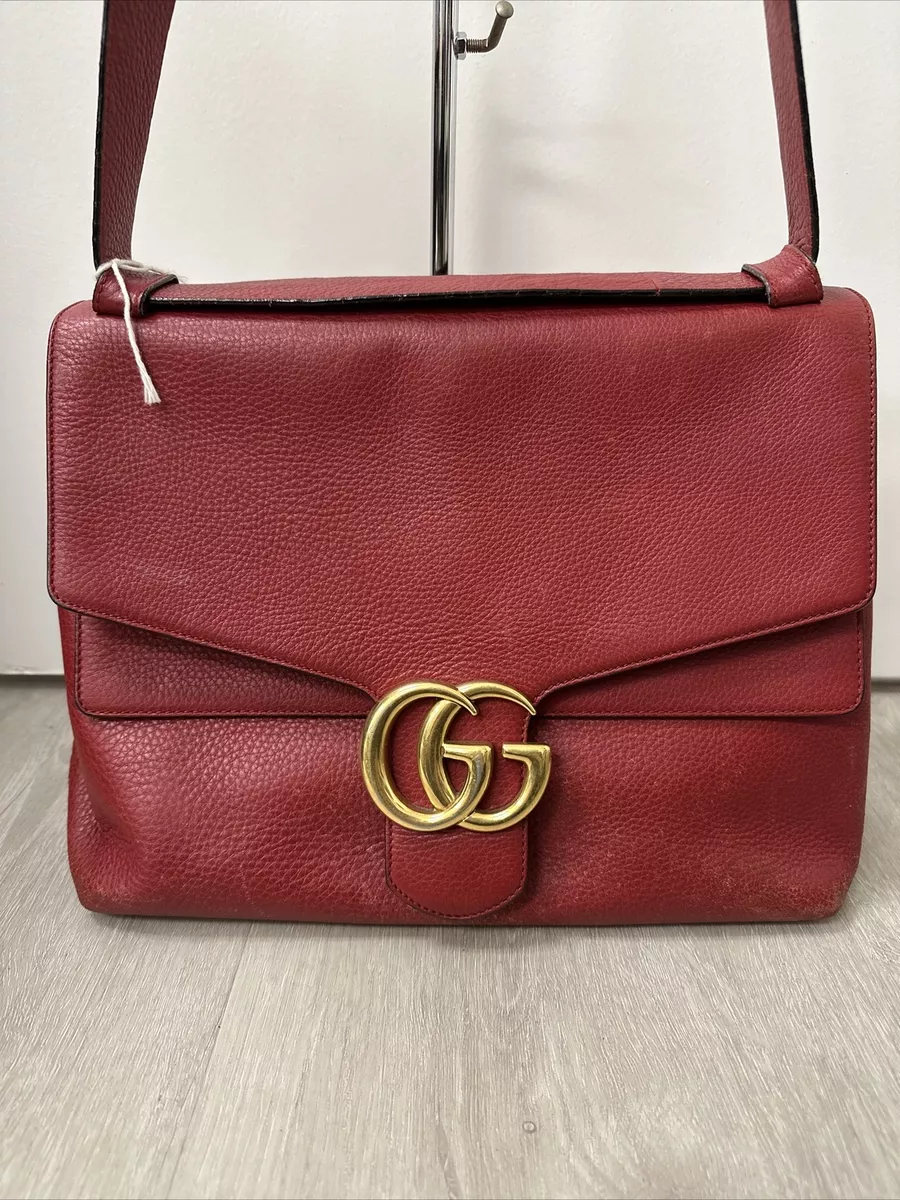 Gucci Marmont Red GG Pebbled Leather Messenger Bag