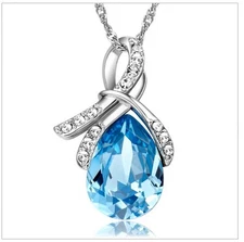 Sterling Silver Plated Necklace Chain Waterdrop Crystal CZ Pendant Gift P1