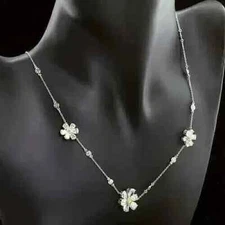 10 Ct Round Cut Diamond Created Wedding Flower Necklace Chain 925 Silver