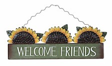 Metal Garden Sunflower Welcome Friends Wall Art Hanging Sign Decor 25"LX8.25"H