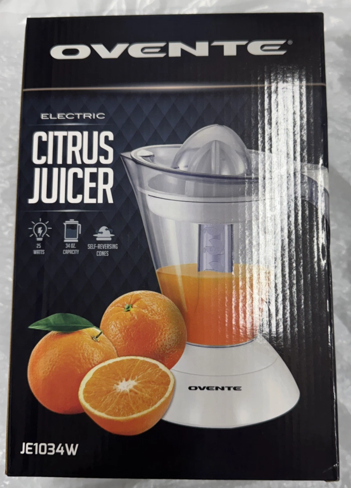 Ovente Electric Citrus Juicer Orange Lemon Lime Grapefruit 34 oz. JEI034W White