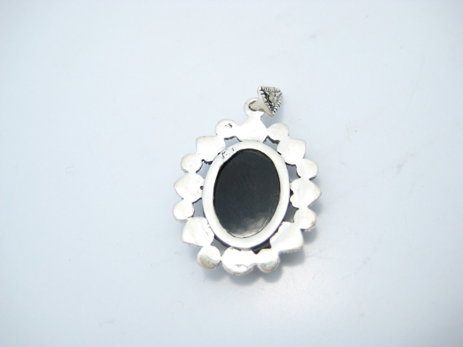 Sterling Silver Carved Cameo Marcasite Border Ova… - image 2