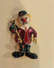 ◇Hobo Red Nose Knapsack Clown Enamel Figural Brooch Pin