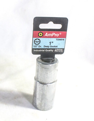 AmPro ~ 1/2'' Drive ~ 1'' ~ 6pt Deep Well Socket