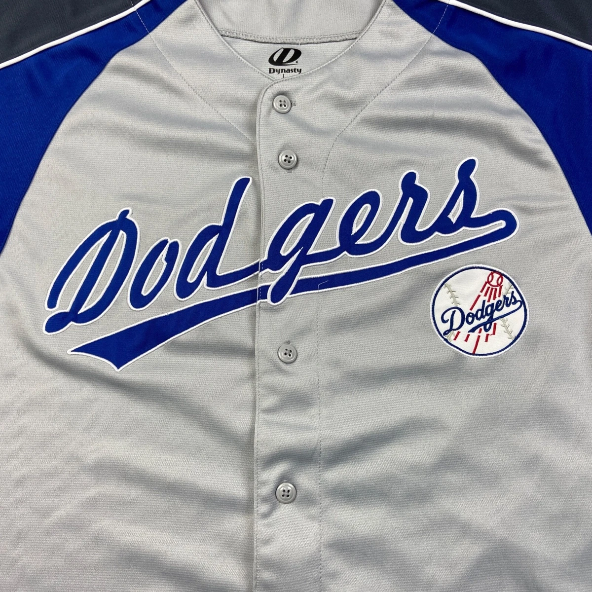 VINTAGE Dynasty Los Angeles Dodgers Jersey Mens Large Gray Blue