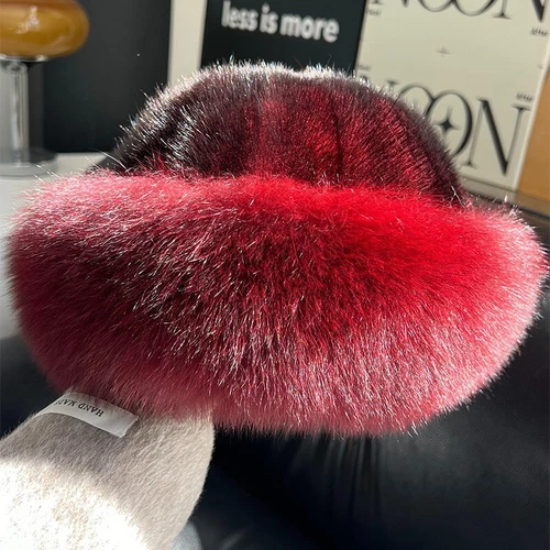 Women's Real Mink Fur Hat Bucket Hat Bowler Hat Warm Cap W Fox Fur Outdoor - Picture 19 of 44