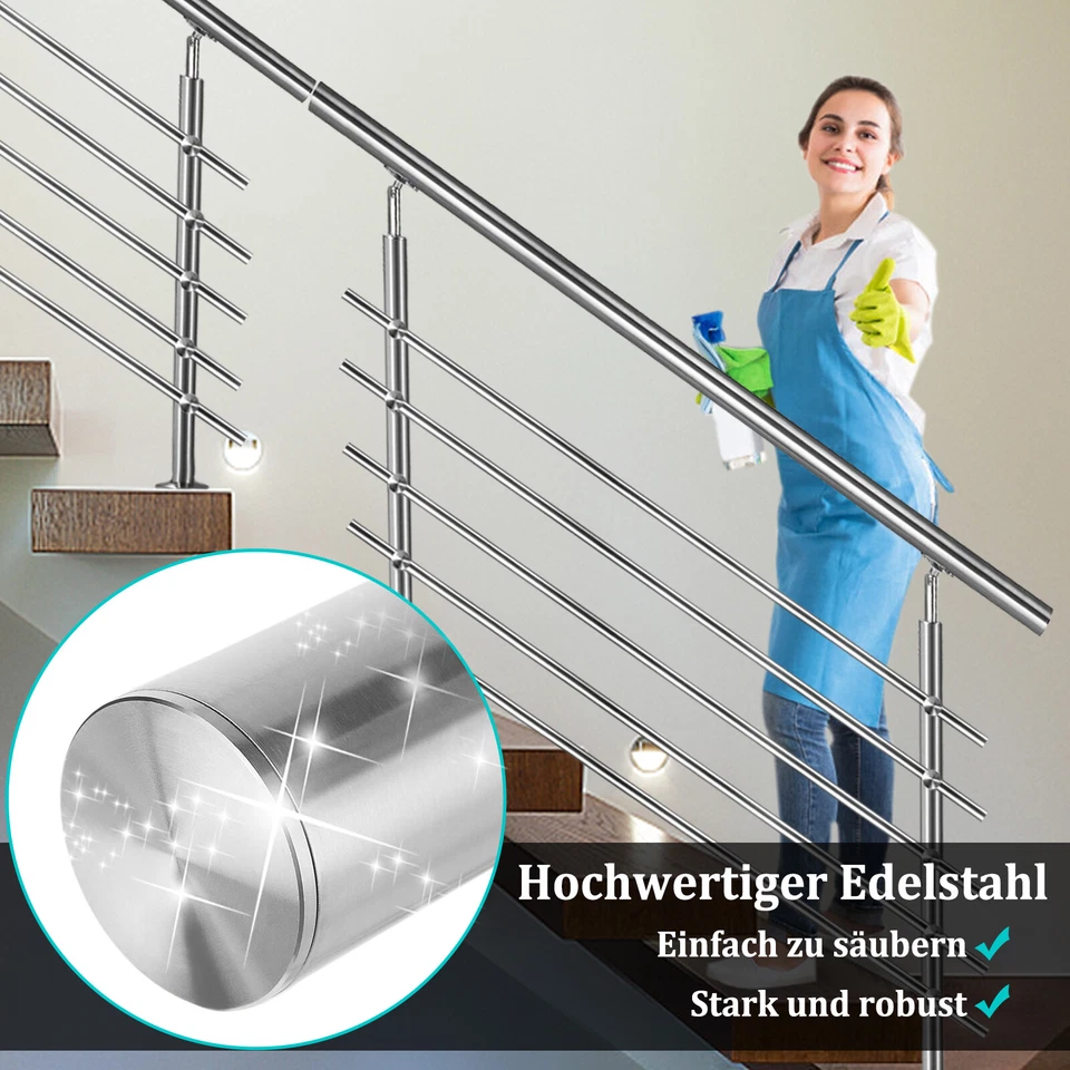 Edelstahl Geländer Treppengeländer Handlauf Treppe Brüstung mit Querstab Bausatz - Bild 4 von 4