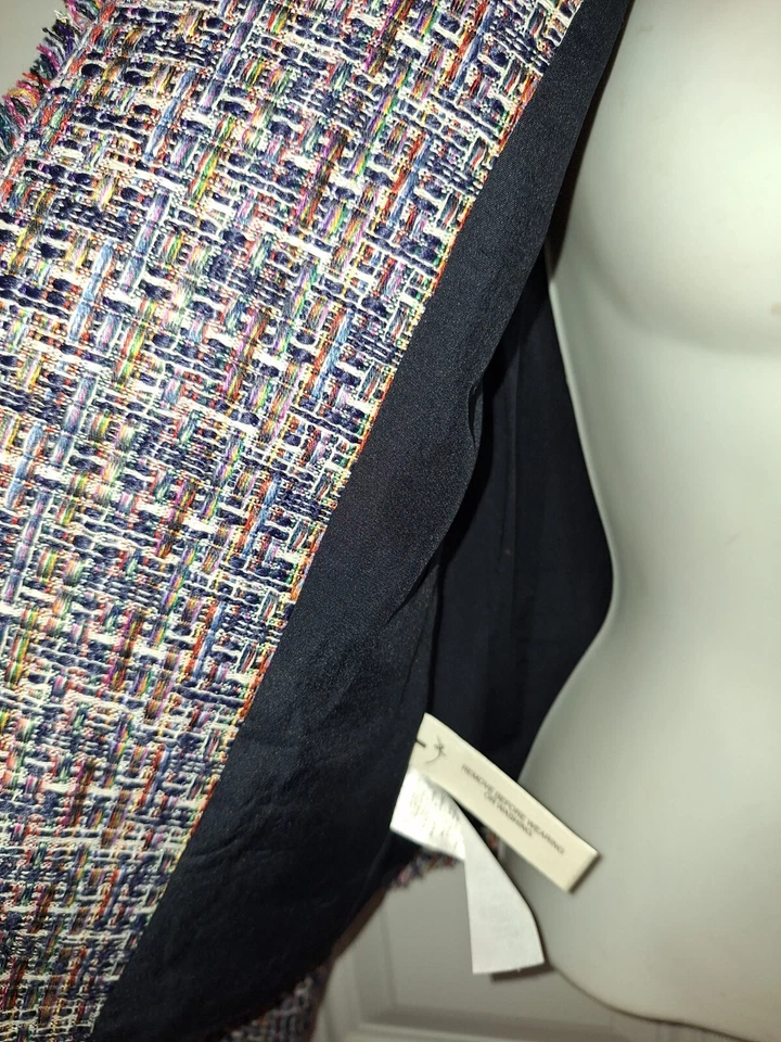 Chaqueta abierta de tweed Ann Taylor para mujer azul denim con flecos dobladillo/puño talla 0 Foto 4 de 4