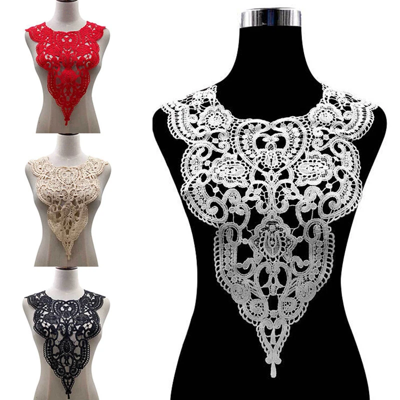 Long Flower Applique Lace Collar Trim Embroidered Neckline Sewing Patches Decor - Image 2 of 4