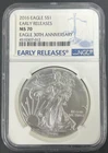 2016 $1 American Silver Eagle Early Releases Eagle 30th Anniversary NGC MS 70