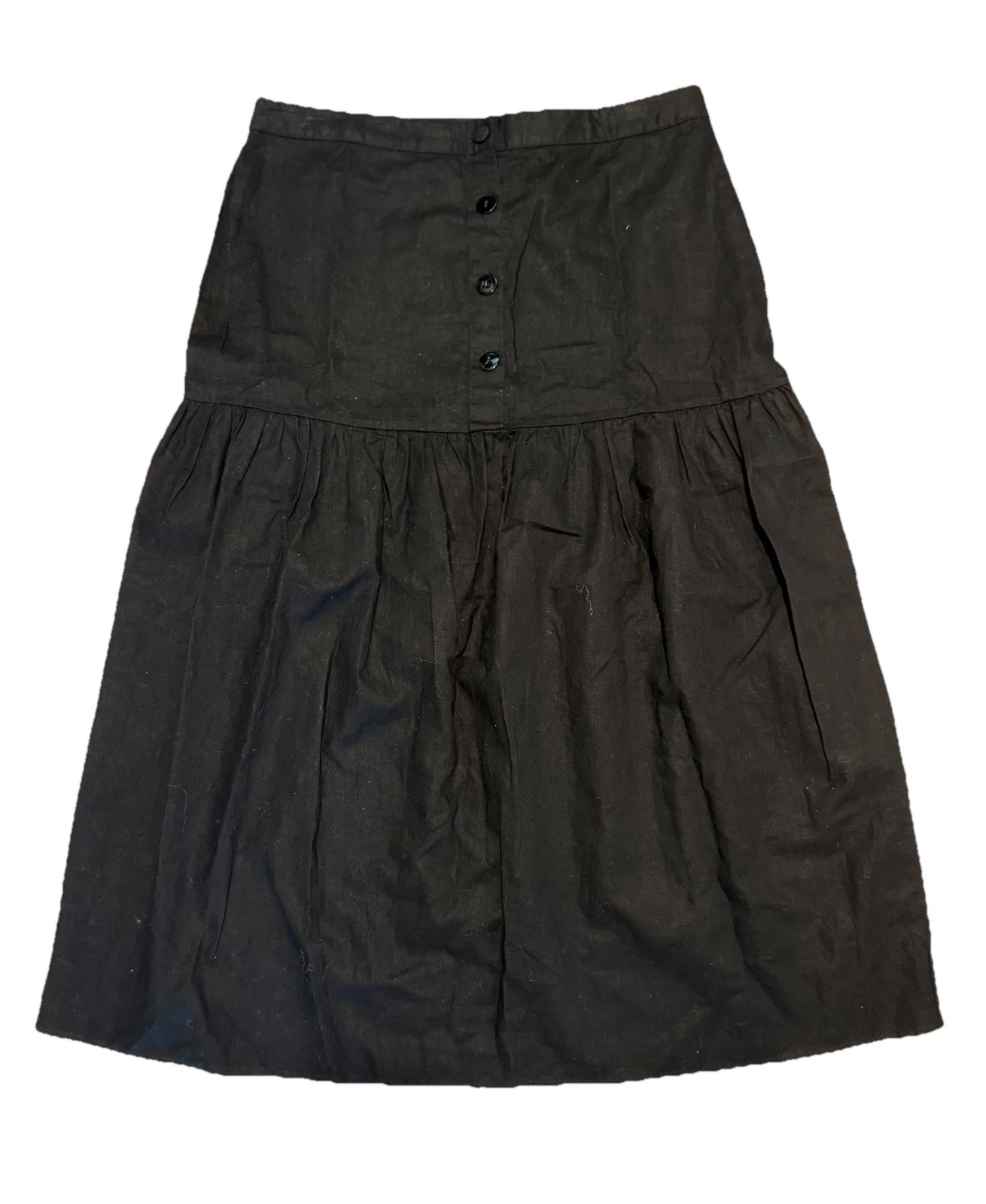Saks Fifth Avenue 100% Linen Black Tiered Skirt Coastal Resort Travel L