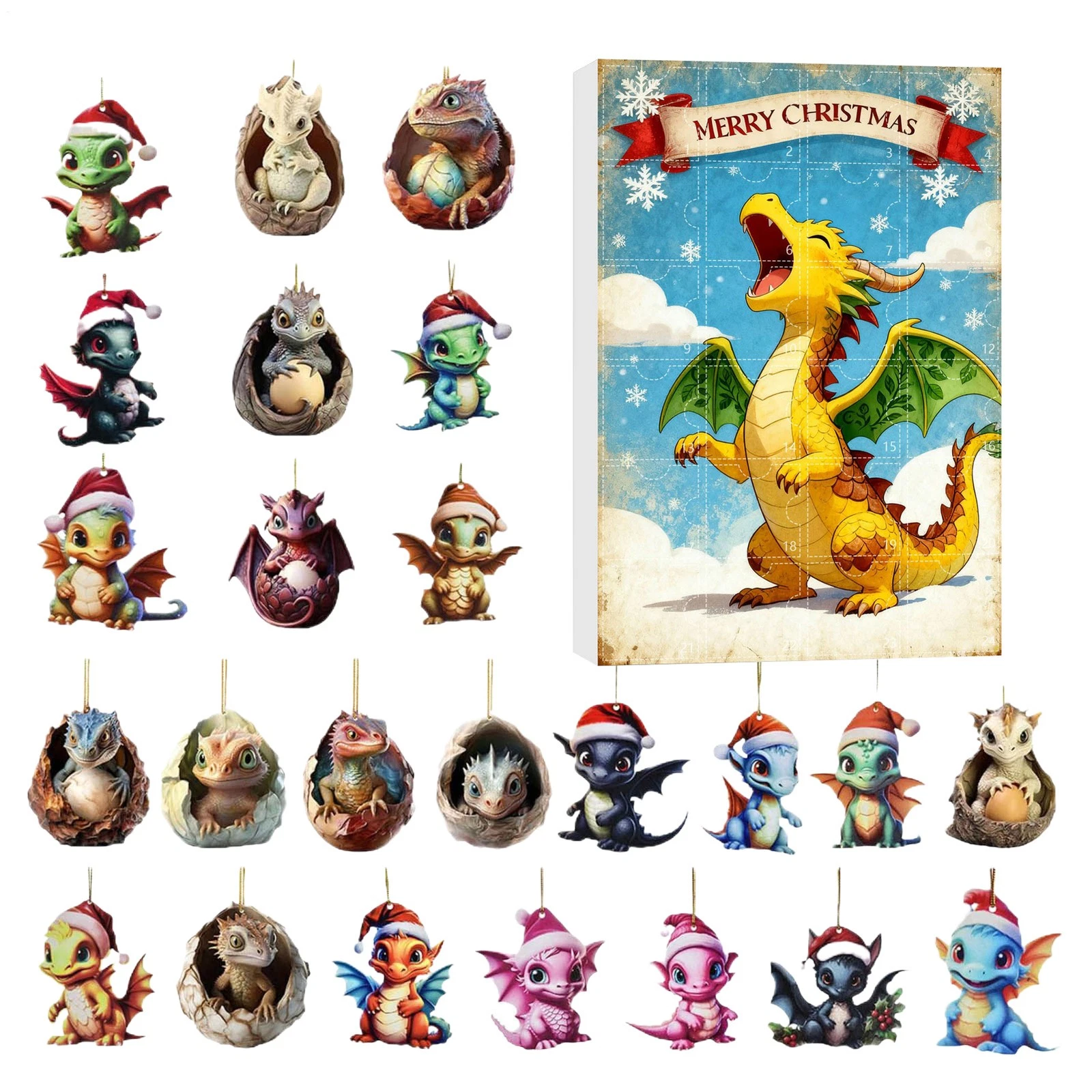 Christmas Countdown Advent Calendar Dinosaur Hanging Ornament Surprise  Acrylic Advent