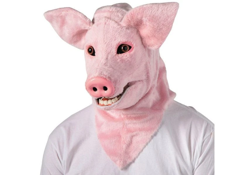 Adult Pig Mask Moving Mouth Overhead Halloween Costume Prop Pink Animated Farm - Image 4 of 4