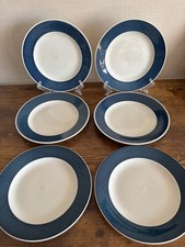 Churchill White with  Speckled Blue Border 23.5cm Plates x 6 Made in England 