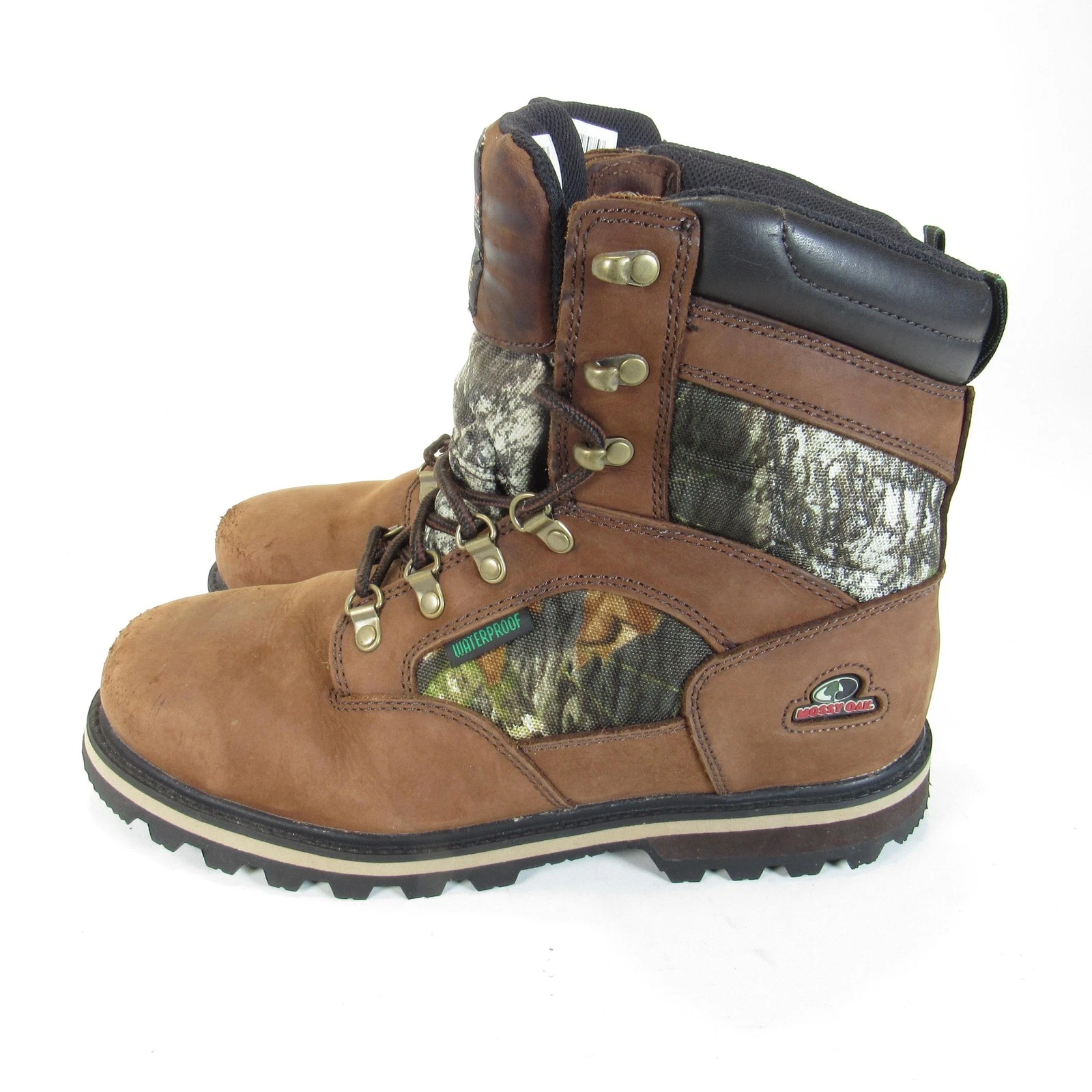 Mossy Oak Boots Mens Size 10 Brown Camo Leather Hunting Waterproof Insulated