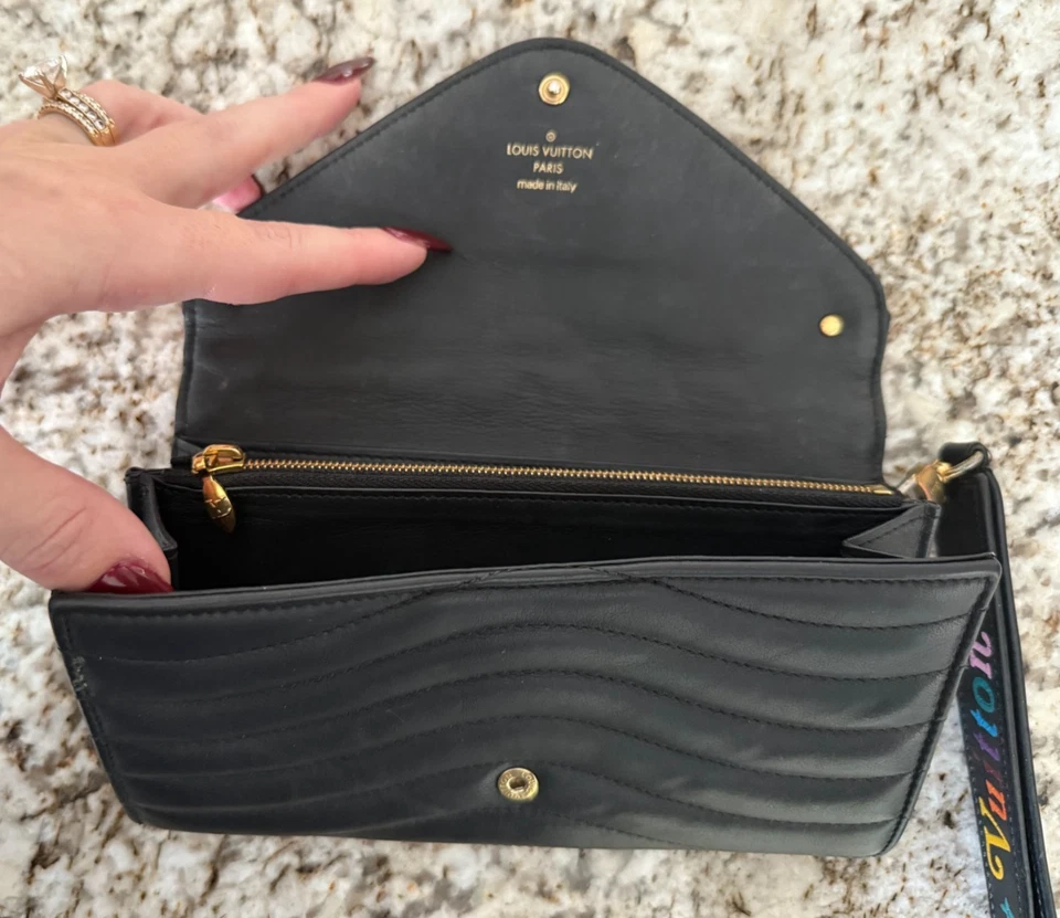 Authentic Louis Vuitton New Wave Long Wallet (Black Leather w/ Wristlet Strap) - Image 2 of 3