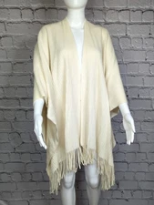 Cejon Womens OS Ivory Knit Fringe Poncho Cape Wrap Macys New