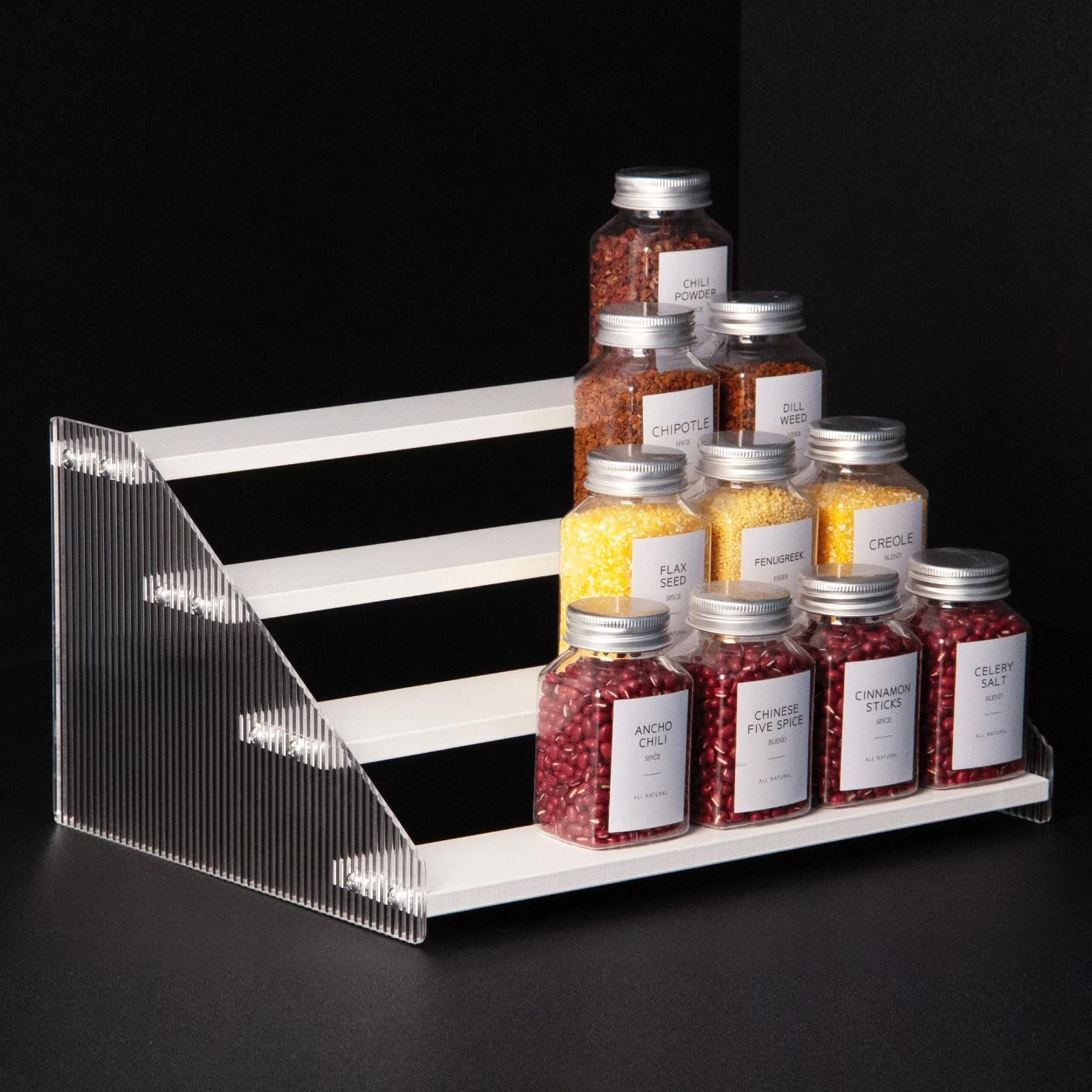 Tiered Spice Rack, 4-Tier Spice Pantry Kitchen Cabinet Organizer, 12-Inch, Na...