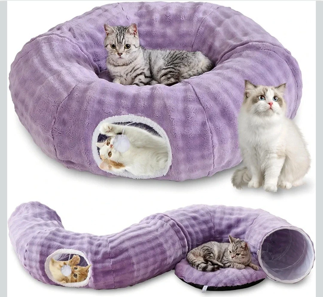 Bubble Cat Tunnel for Indoor Cats Round Peekaboo Cave Toy with Dangling Balls...