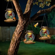 Solar Bird Feeder for Outdoors Hanging Waterproof Wild Bird Feeders with Led Lig