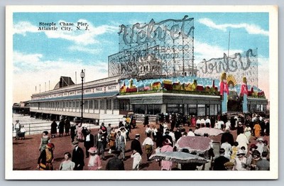 Vintage Steeple Chase Pier Atlantic City NJ Linen Postcard Sitchens Co