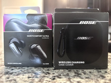 Bose Quietcomfort Ultra Warbuds 2nd gen black and Wireless Charging Case Cover