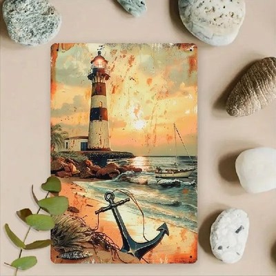 Blechschild Leuchtturm Anker Meer Vintage Retro Metallschild TEL3121