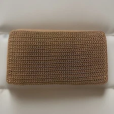 THE SAK Women's Classic Beige Woven Knit Zip Around Crochet Clutch  8”