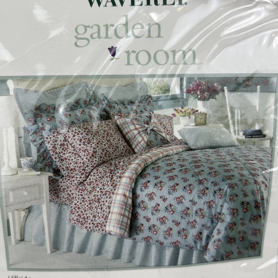 Falda de cama completa a cuadros azul blanco Waverly Garden colección de cabaña con volantes nueva de colección Foto 2 de 4