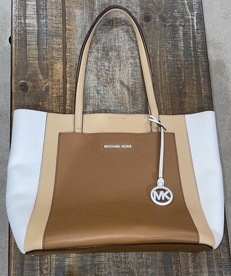 Michael Kors Gemma Large Pocket Tote Acorn Butternut Colorblock Pebbled Leather