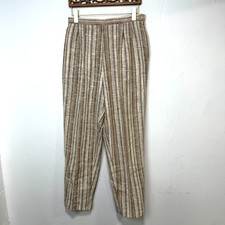 Sag Harbor Striped Linen Cotton Brown Pants Womens Vintage Made In USA 13/14