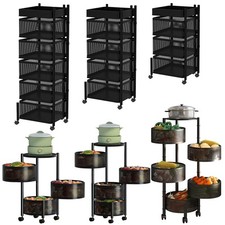 Kitchen Rotating Storage Trolley Cart Utility Vegetable Mobile Shelf RackUKStock
