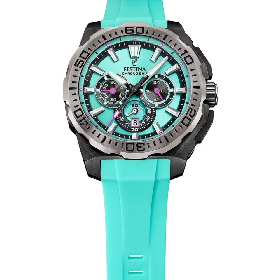 Festina Chronograph F20726-2 Chrono Bike 2025 Silicone Band Turquoise 20ATM - Image 2 of 4