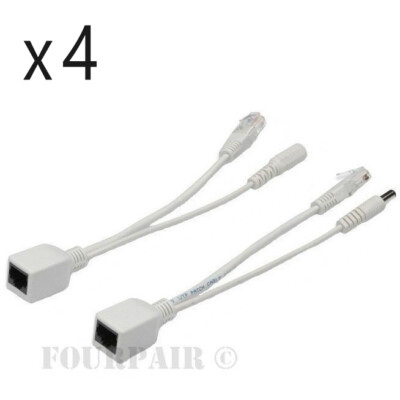 4 Pack Lot Power over Ethernet PoE Adapter Injector Splitter Kit 5v 12v 24v 48V