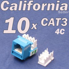 10 X Pcs CAT3 Blue Keystone Jack RJ11 6P4C Phone Telephone RJ12 Modular CAT 3 4C