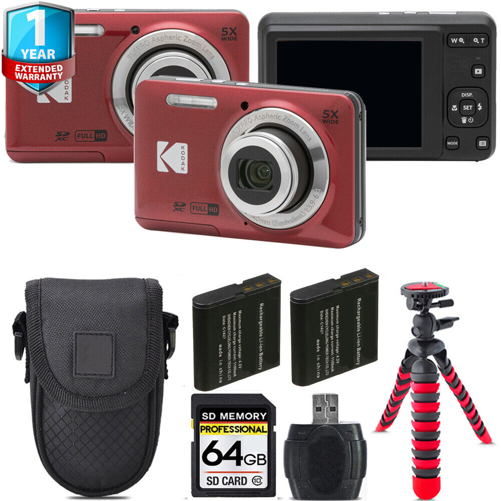 Kodak PIXPRO FZ55 Digital Camera (Red) + Extra Battery + 1 Kodak PIXPRO FZ55 Digital Camera (Red) + Extra Battery + 1