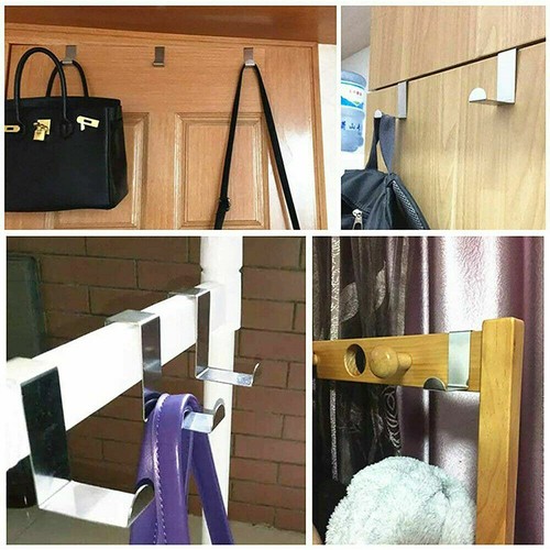 2PCS OVER DOOR HOOK STAINLESS STEEL REVERSIBLE CUPBOARD METAL HOOKS HANGER UKED - Picture 5 of 5
