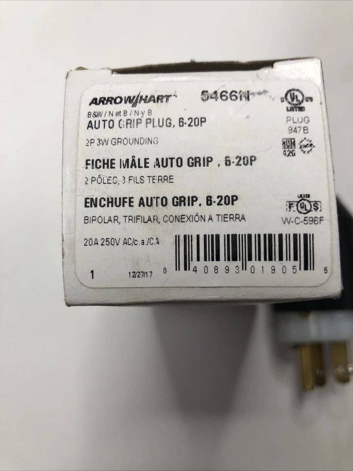 ARROW HART 5466N Eaton AUTOGRIP PLUG CONNECTOR 6-20P 20A 250V 2P 3W GRD - Image 2 of 4