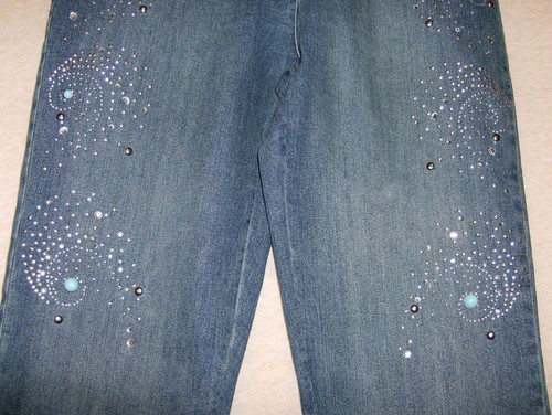 CHRISTINE PHILLIPE L'IMAGE Embellished Bejeweled 5 Pocket Jeans - Size 4 - Picture 3 of 6