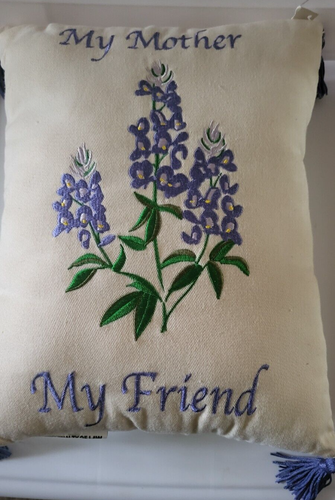 "My Mother My Friend", Square Embroidered Pillow with Blue Bonnets - Picture 5 of 5